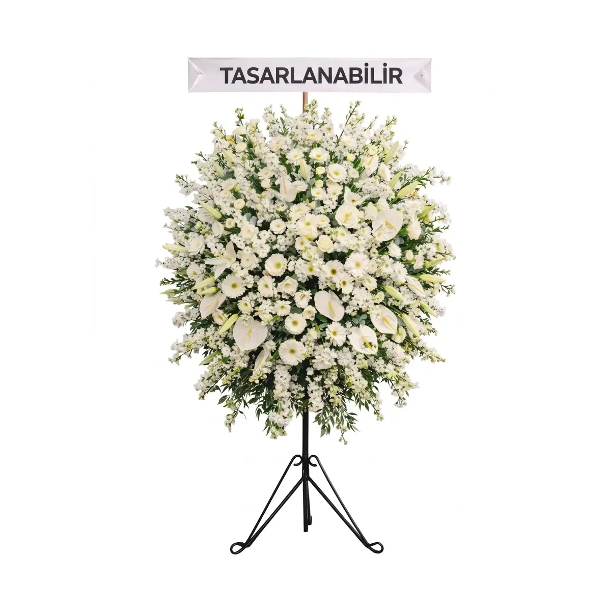 Kır Çiçekleri - Beyaz Ferforje Çelenk