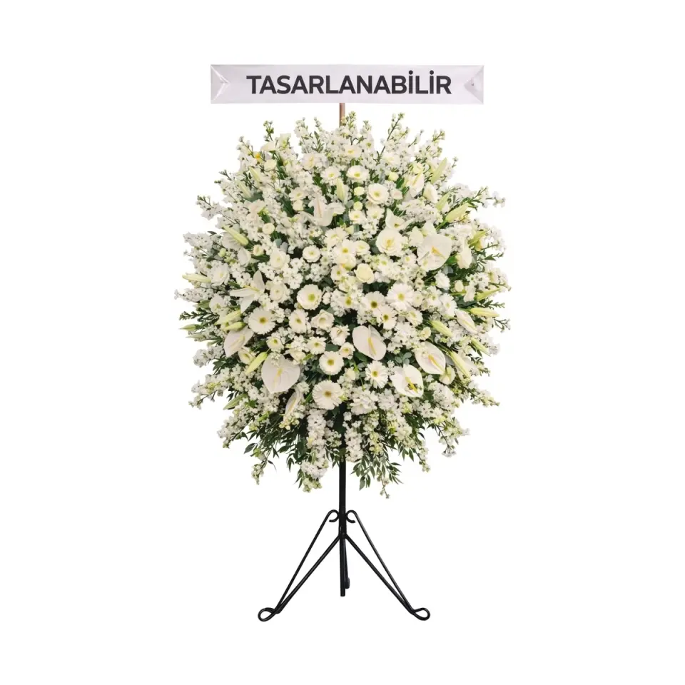 Kır Çiçekleri - Beyaz Ferforje Çelenk