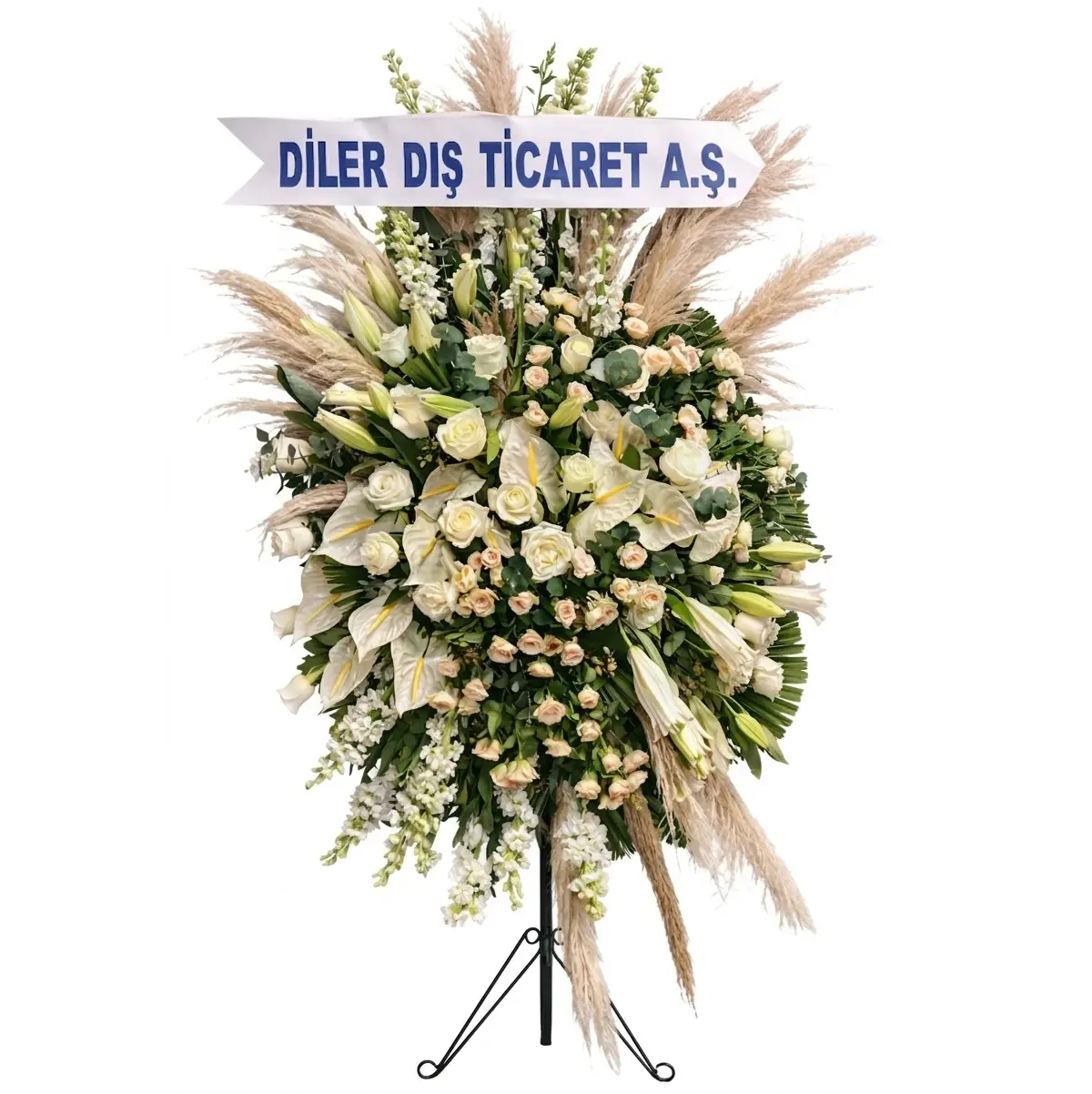 Gün Batımı - Beyaz/Krem Çiçekler Ayaklı Ferforje