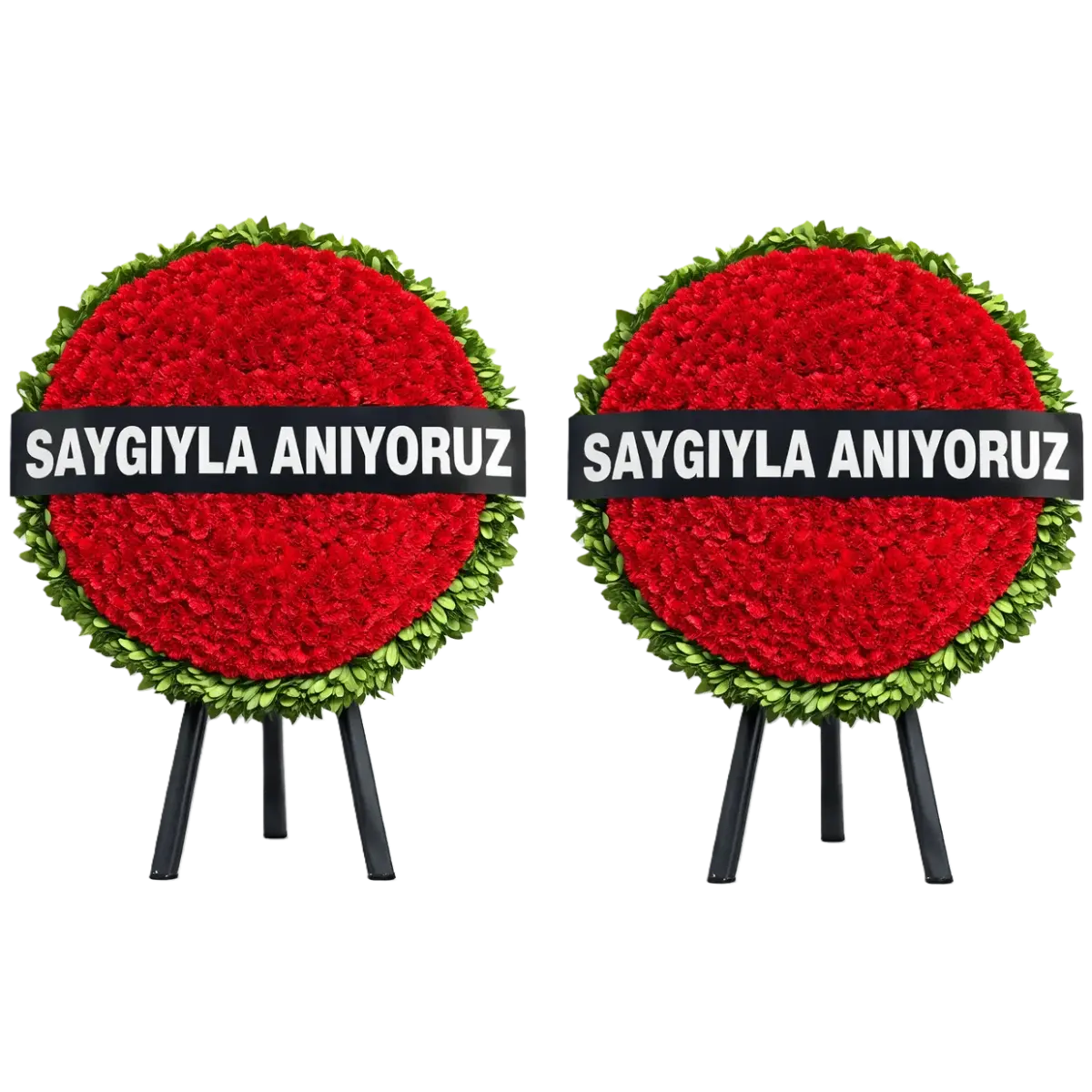Kırmızı Çiçekler Top Şeklinde Çift Çelenk