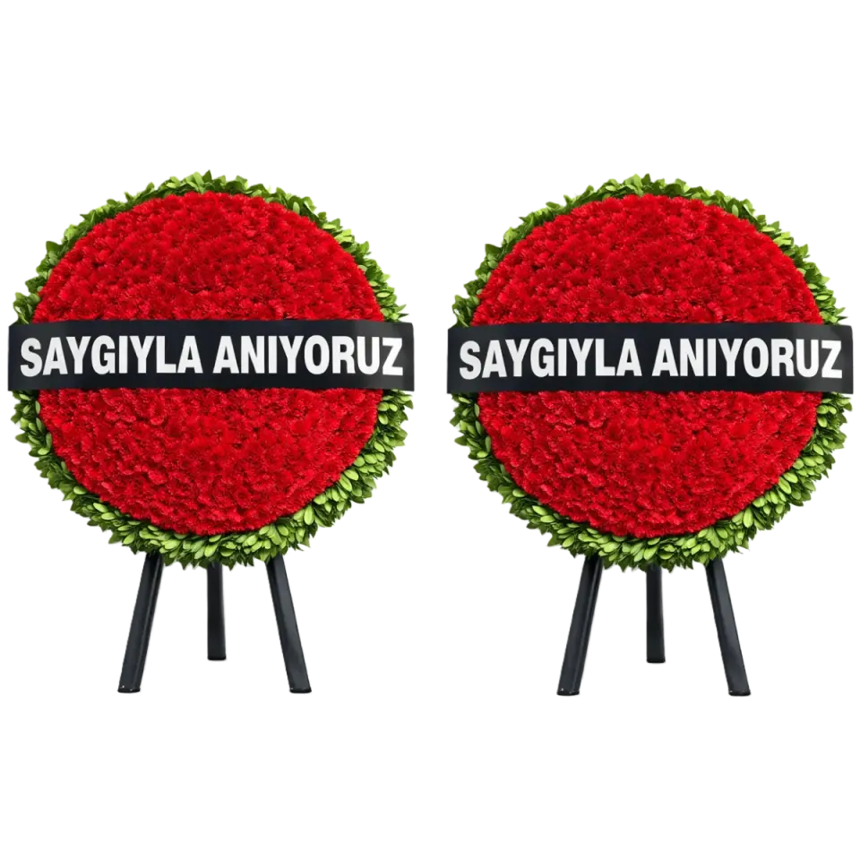 Kırmızı Çiçekler Top Şeklinde Çift Çelenk