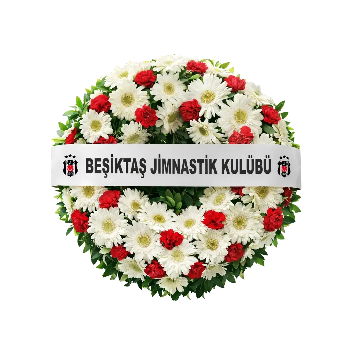 Kırmızı-Beyaz Çiçekler Halka Çelenk