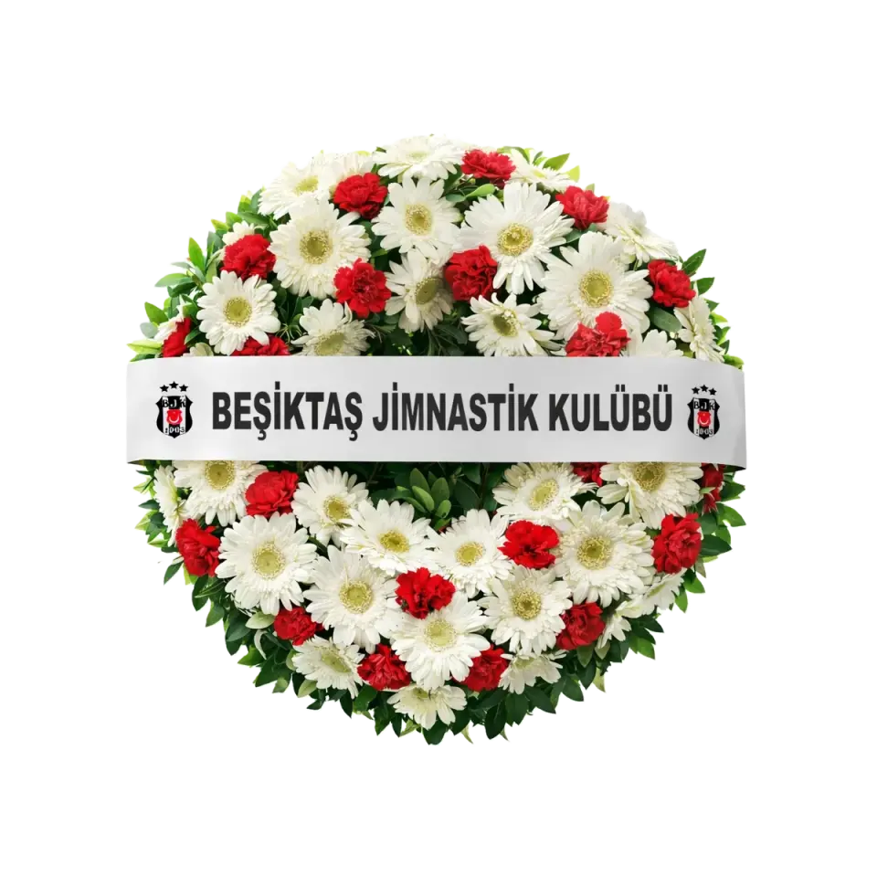 Kırmızı-Beyaz Çiçekler Halka Çelenk