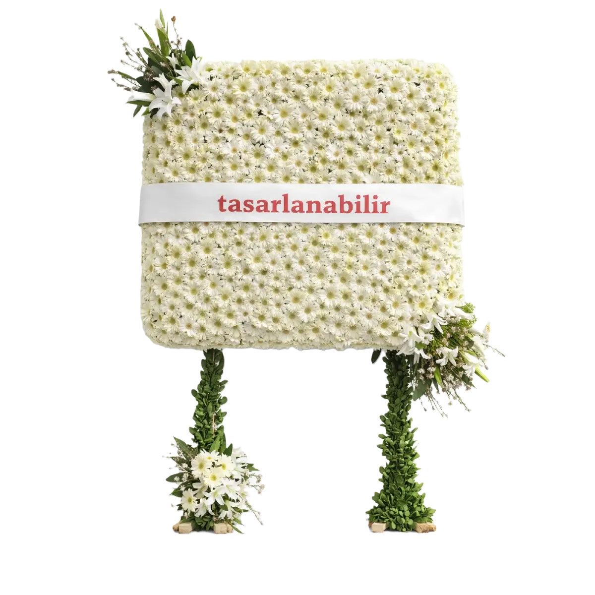 Beyaz Çiçekler Kare Özel Tasarım Çelenk