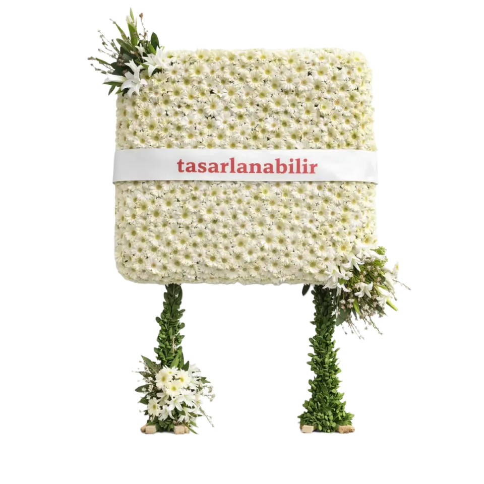 Beyaz Çiçekler Kare Özel Tasarım Çelenk