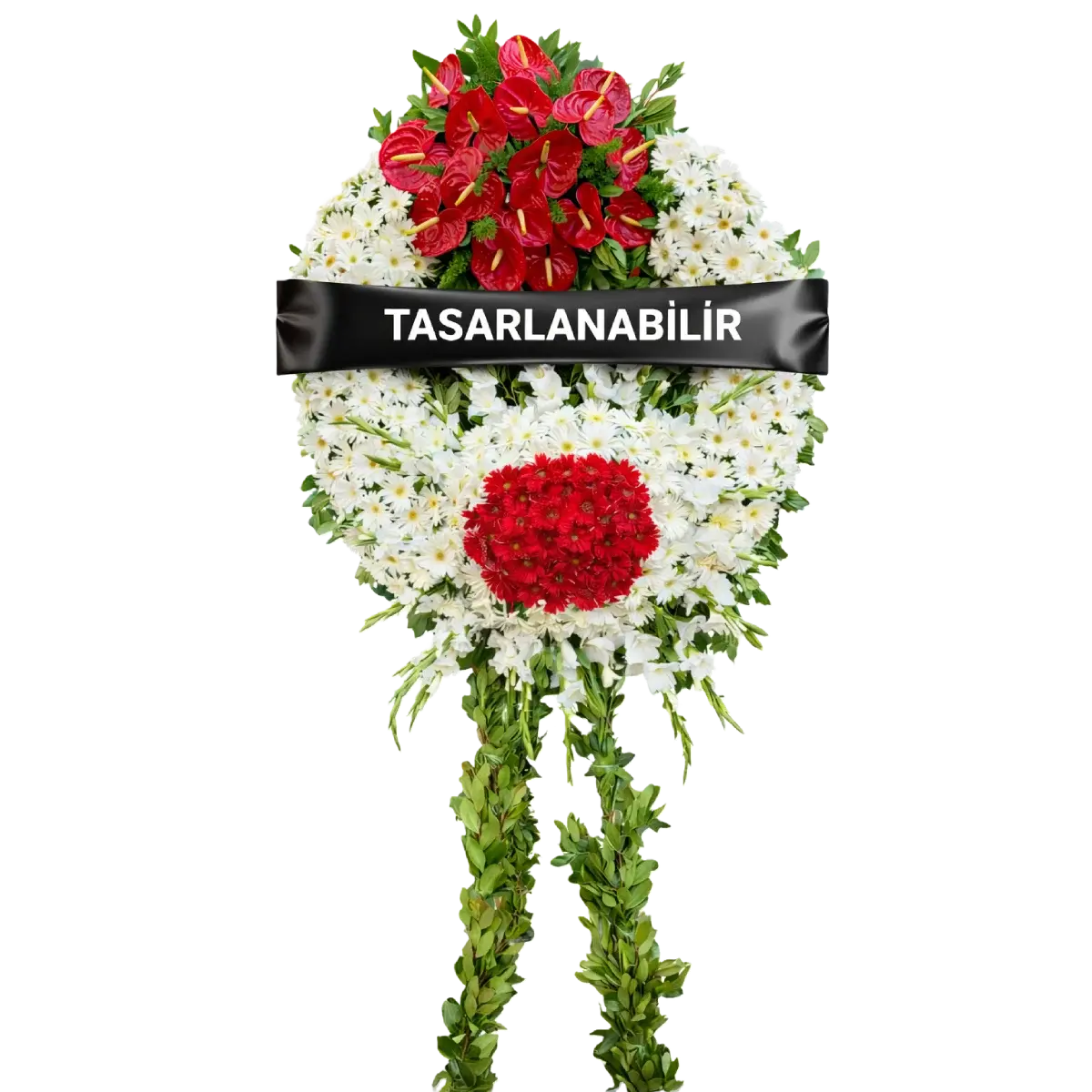 Kırmızı-Beyaz Ayaklı Özel Tasarım Çelenk
