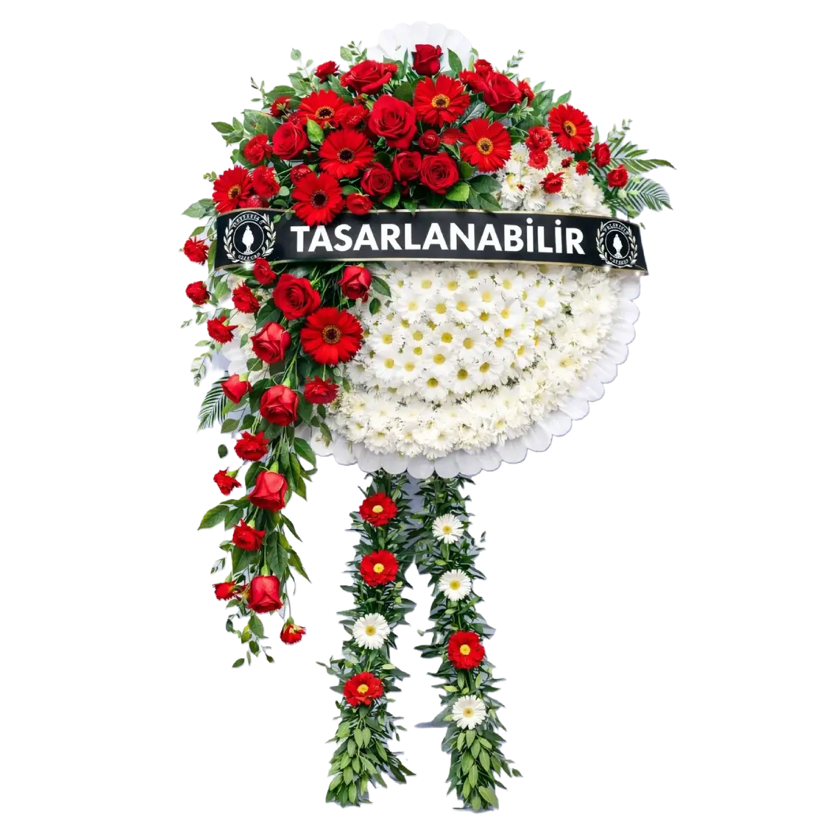 Kırmızı-Beyaz Deluxe Özel Tasarım Ayaklı Çelenk